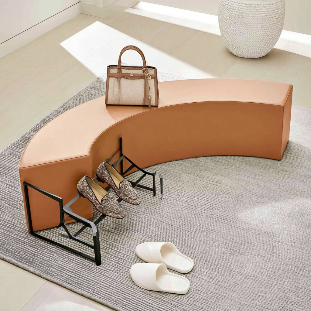 Opbergbank met leren bekleding, kleur cognacbruin